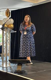 Kerry Barker speaking at the British Society of Baking's autumn conference