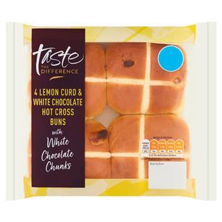 Sainsbury's lemon curd hot cross buns in packaging
