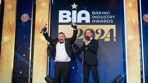 Sandor Bagameri of Stir Bakery celebrates onstage after winning Speciality Bread of the Year 2024  3200x1800