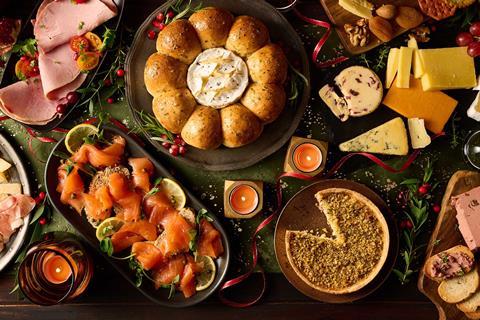 Co-op - Christmas spread including Irresistible Garlic Doughball Wreath with Camembert and Turkey Feast Quiche