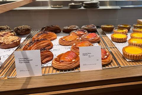 Arome's bakery counter with Apple & Miso Danish & Egg Custard Tarts