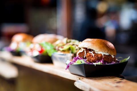 Street food burgers with fresh salad and cabbage