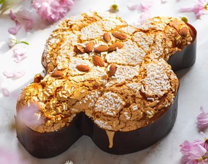 Colomba cake - an enriched, yeast-raised cake in the shape of a dove