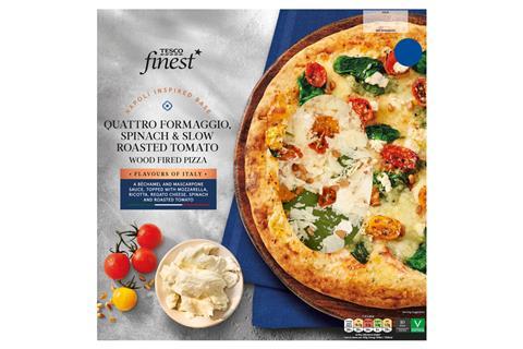 Tesco Finest Quattro Formaggio Spinach Slow Roasted Tomato Wood Fired Pizza  - 2100x1400