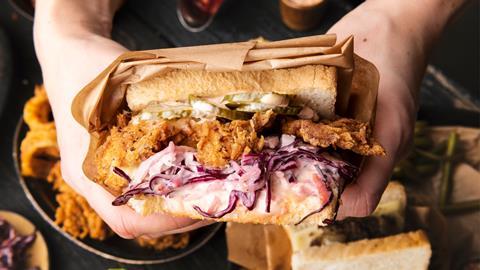 Deep filled fried chicken sandwich