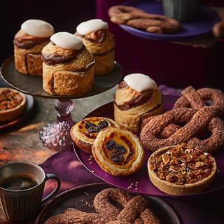 Waitrose Christmas 2024 range - Christmas Spiced Bun, Cranberry and Orange Pastel De Nata, Florentine Mince Pie, Giant Cinnamon Knot  1080x1080