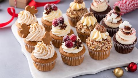 A selection of Christmas cupcakes