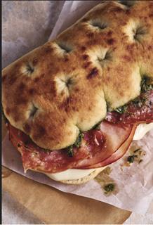 Italian fennel salami, cotto ham & mozzarella Focaccia png