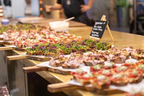 A table of open sandwiches