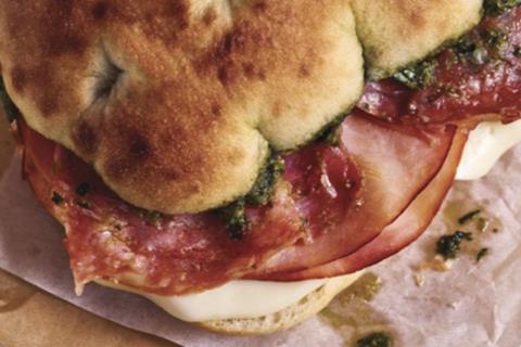 Italian fennel salami, cotto ham & mozzarella Focaccia png copy