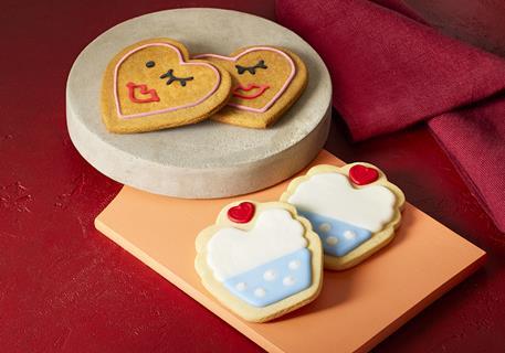 Vegan Heart Emoji Gingerbread biscuit and Iced Shortcake Biscuit