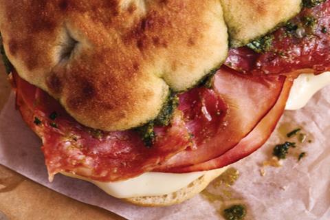 Caffe Nero - Italian Fennel Salami, Cotto Ham & Mozzarella Focaccia