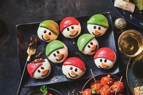 Bao buns made to look like snowmen faces