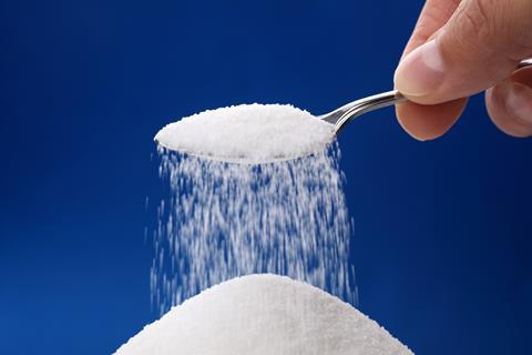 Sugar on a blue background