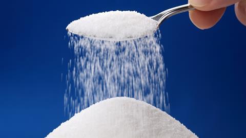 Sugar on a blue background