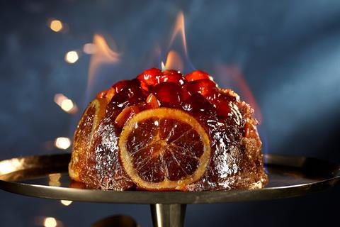 Asda Jewel Topped Christmas Pudding with flame