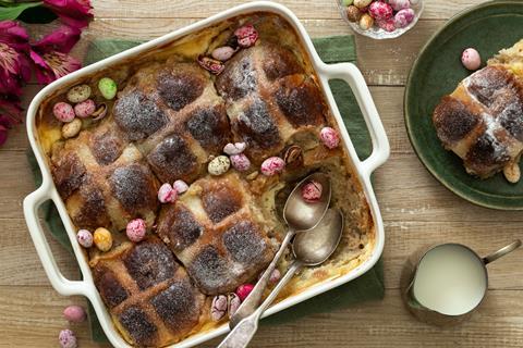 Hot cross bun bread & butter pudding