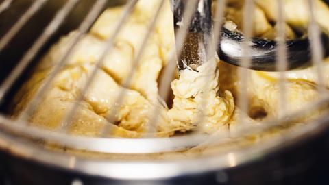 Butter and dough in a mixer
