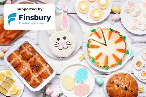 Easter bakery with bunny cake, hot cross buns, carrot cake and more
