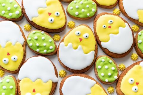 Decorated sugar cookies made to look like hatching chicks