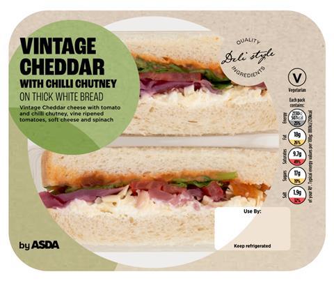 Asda Vintage Cheddar with Chilli Chutney sandwich in packaging