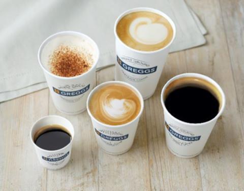 A selection of Greggs hot drinks including tea and coffee