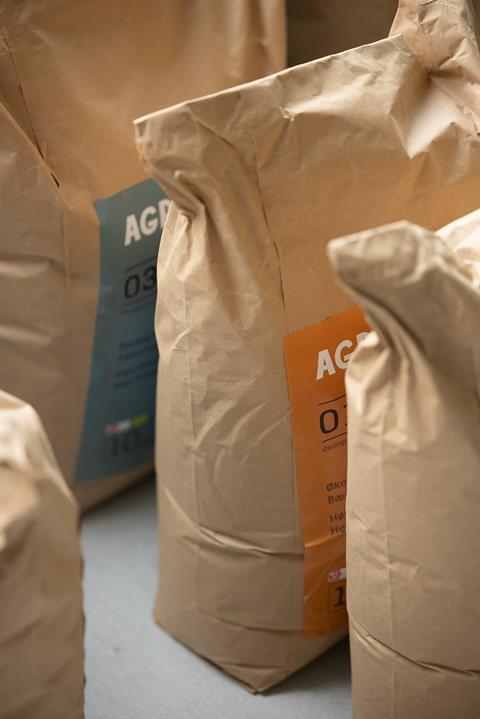 Agrain spent grain flours in bags