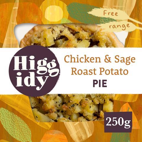 Higgidy chicken & sage roast potato pie in packaging