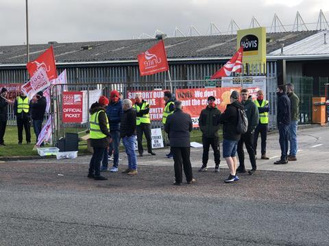 Workers on strike at the Hovis site in Belfast