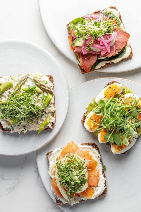Ole & Steen summer rye range with smoked salmon, cream cheese, and herbs