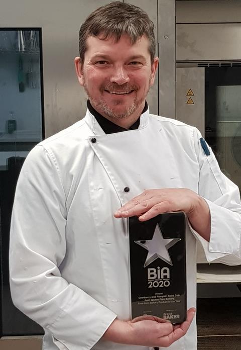Ronnie Stebbings with 2020 BIA Award - Best Free From Product