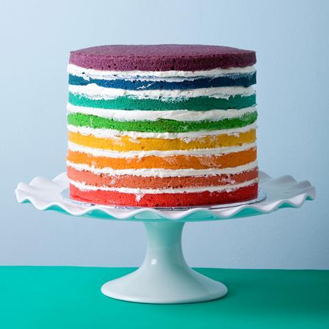 Rainbow layer cake with white buttercream
