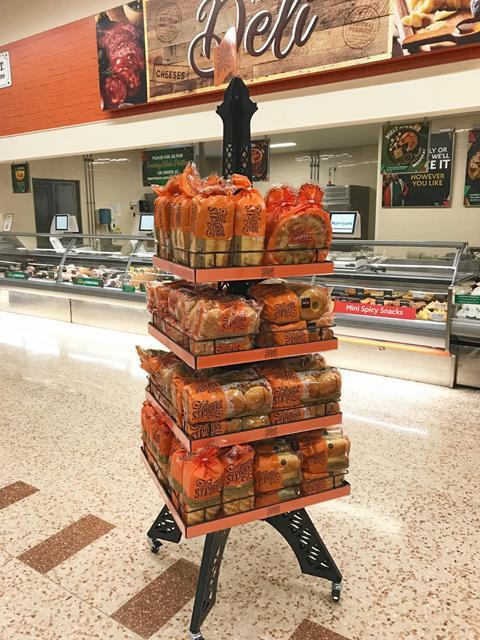 St Pierre - An Eiffel Tower display rack stocked with St Pierre brioche products at Morrisons store.  1350x1800