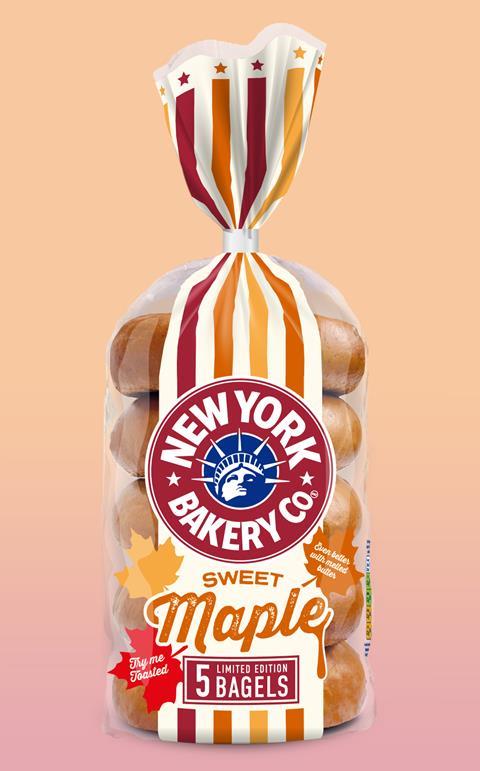 New York Bakery Co. limited edition Sweet Maple Bagels pack shot  1120x1800