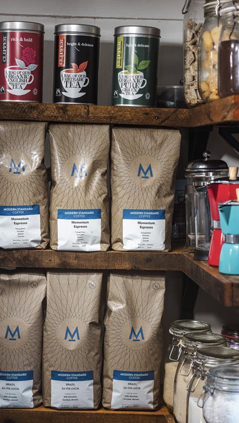Delice de France - Bags of Modern Standard coffee and Clipper tea caddies