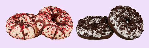 Raspberry King Donuts (left) and Cookie Donuts, new additions to Iceland's The Daily Bakery range  2100x683