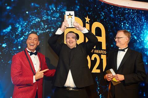 William Leet receiving the Rising Star Award from celebrity host Craig Revel Horwood and Rondo general manager Simon Taylor in 2021