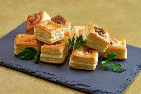 Square vol au vents on a slate