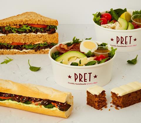 A sandwich, salad, baguette and cake from Pret's January menu