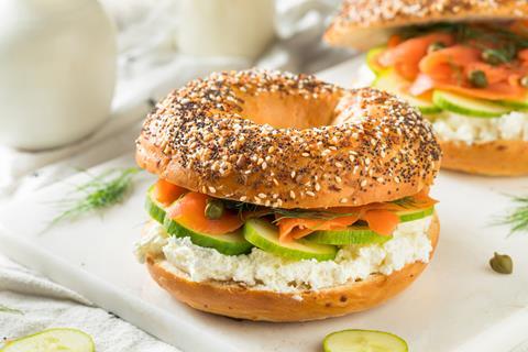Smoked salmon and cucumber bagel