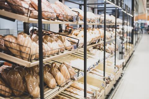 Bread on shelves in in-store bakery