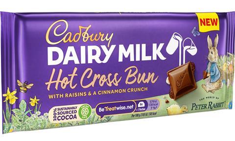Cadbury Dairy Milk hot cross bun bar in packaging
