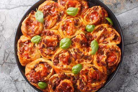 Pizza swirl Rolls with italian sausages, Mozzarella and basil