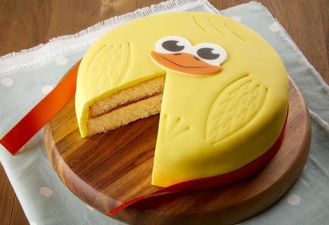 A vanilla sponge cake with fondant icing so it looks like a chick