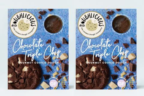 Doughlicious triple choc cookies in packaging