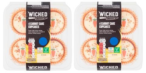 Tesco Wicked Kitchen Carrot Cake Cupcakes in packaging