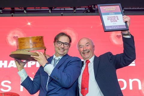 Scottish Bakers - McCaskies Butcher & Café MD Nigel Ovens (left) and former James Pirie & Son owner Alan Pirie celebrate winning the 2025 World Championship Scotch Pie Awards