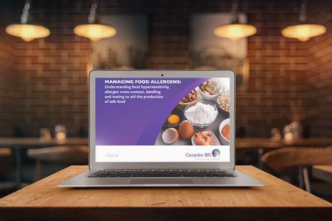 A laptop displaying Campden BRI's e-book 'Managing Food Allergens'