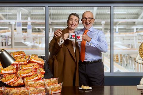 Olivia Colman in Warburtons crumpet advert with Jonathan Warburton