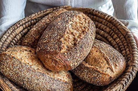 Pandriks seeded sourdough in a woven basket